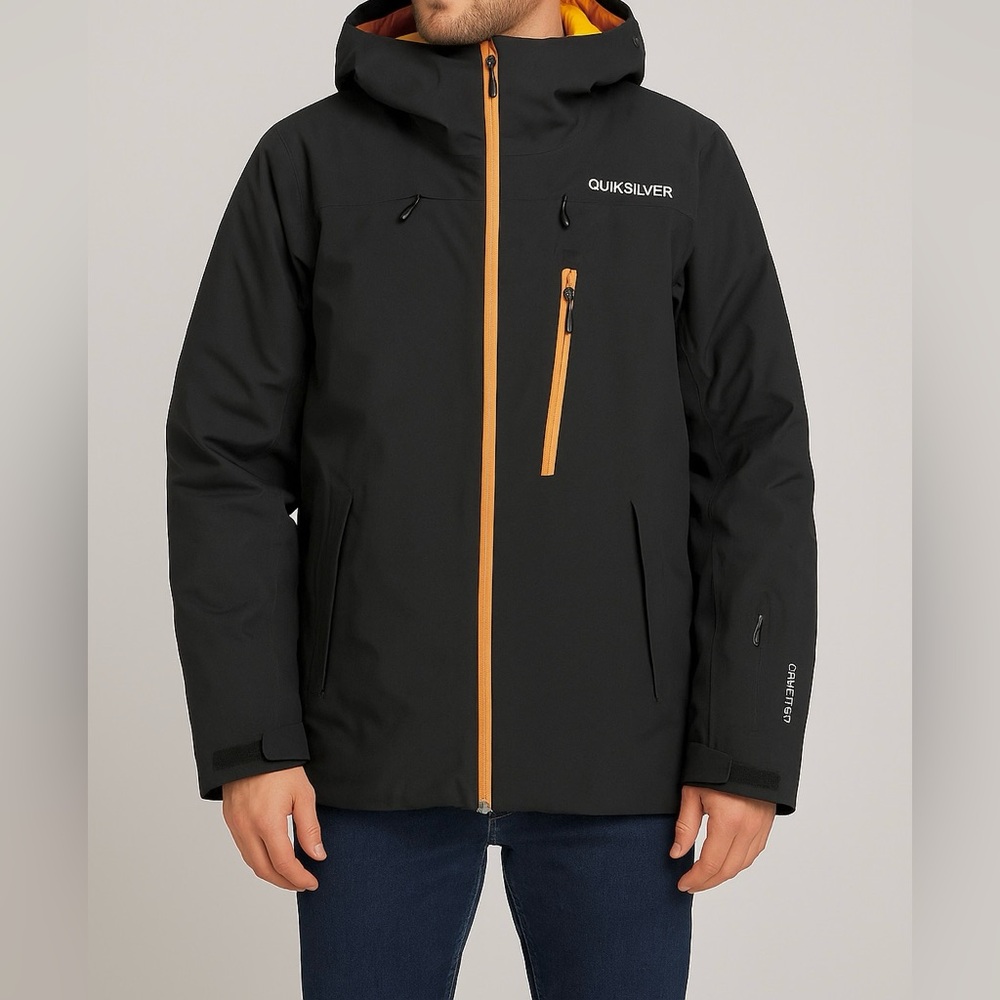 Quiksilver Men's Black Jacket with Orange Trim